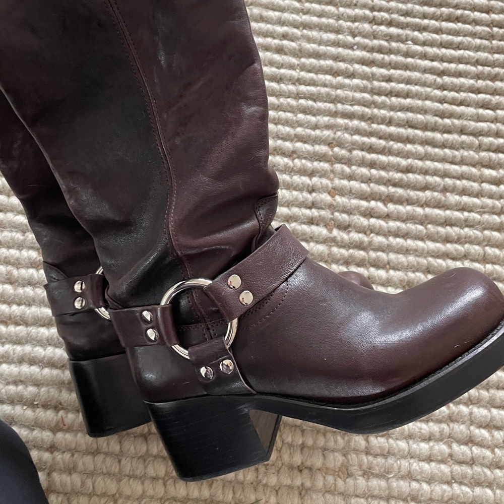 Jeffery Campbell REFLECTN Harness Brown Leather Moto Boots - Picture 11 of 16